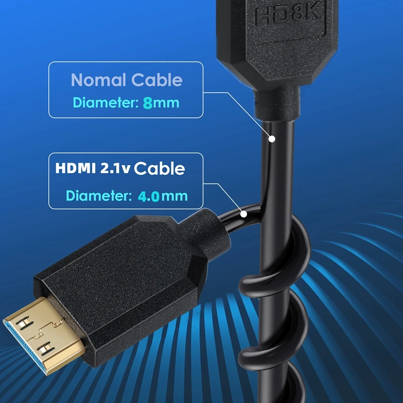 2.1 Version Spring Extension Cable 8K @ 60Hz 48Gbps Mini HDMI - compatible with C/M TO C/M Elbow Extension HD Cable