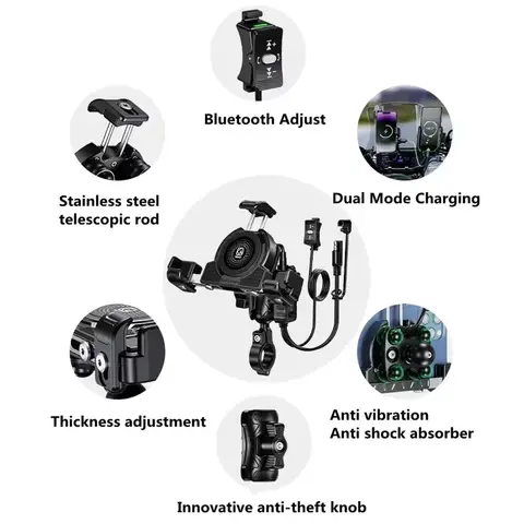 Kewig Motorcykeltelefonhållare med 15W trådlös laddare och USB C 36W snabbladdningsport för 5,4-7,2 6 best sales kewig - №1