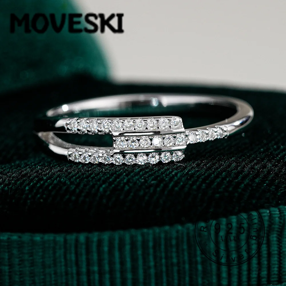 

925 Sterling Silver Moissanite Ring for Women, Dainty Double Row CZ Moissanite Stackable Band, Hypoallergenic Minimalist Ring