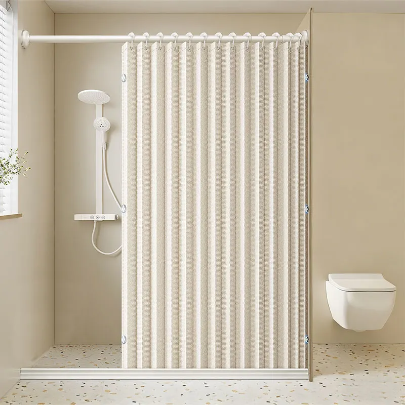 Magnetic Shower Curtain Foldable Waterproof Anti-mold Bathroom Partition No Drilling Installation Privacy Protection Hotel Home