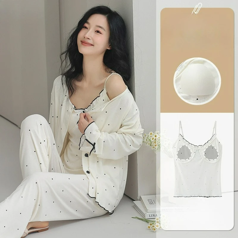 

Women's Pajamas Set Comforttable Padded Long Sleeve Button Top And Tousers 3 Piece Sleepwear Casual Loose Loungewear Set