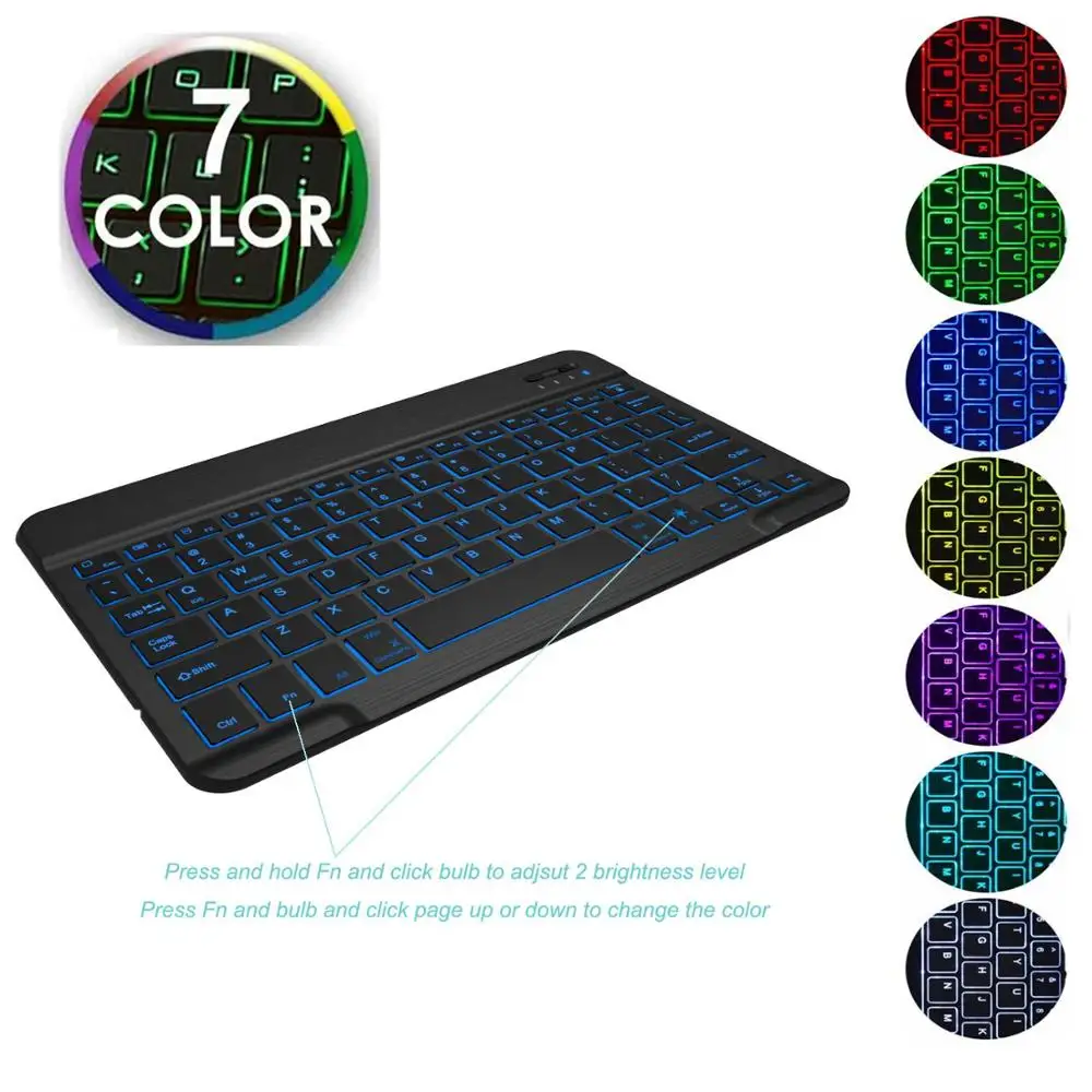 Kлавиатура с подсветкой Ultra Thin 7 Colors LED Wireless Apple Keyboard for Ipad Arabic Russian Spanish Bluetooth Keyboard