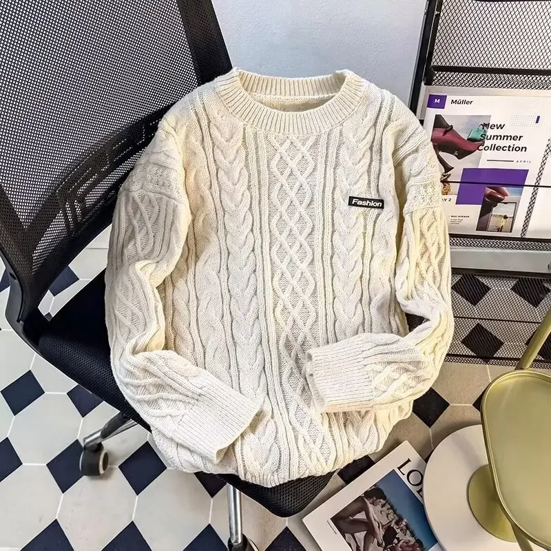 

Autumn Winter Large Size Men's Knitted Sweater Vintage Loose Fit Warmth Spiral Design Casual Sle Polyester Fiber Long Sve