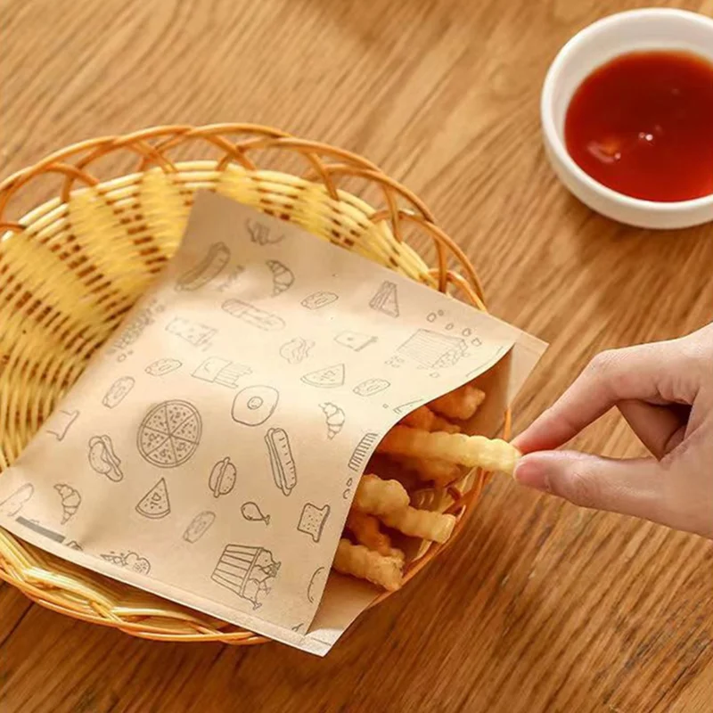 50-100 Stück Fettdichte Papiertüten Einweg-Verpackung Backpapier Dessert Sandwich Burger Verpackungstüten Küchenzubehör Neu – Detail 3