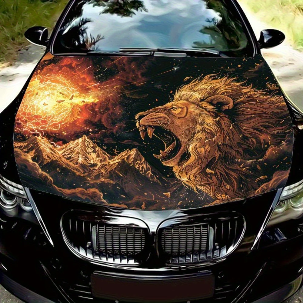 

Roaring Lion Car Hood Vinyl Sticker, Universal Fit, Durable Paper Material, Engine Cover Decal, Auto Accessories, Eye-Catching V