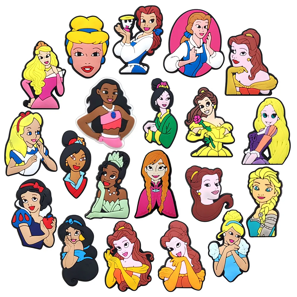 

15/20 шт., популярные игрушки, подвески для обуви принцессы Диснея, обувь с героями мультфильмов, украшения, аксессуары, сандалии, сабо, садовая обувь с пряжкой для детей, подарки