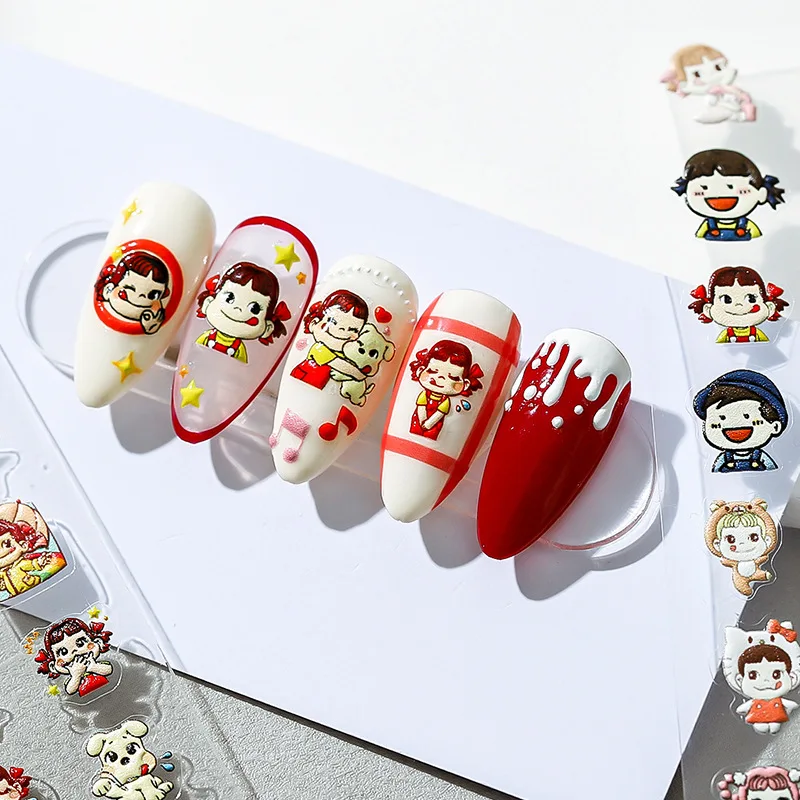 Peko Chan Nagelstickers Schattige Cartoon Nail Art Candy Happy Relief 5d Nail Accessoires Star Dog Manicure Nagel Tips