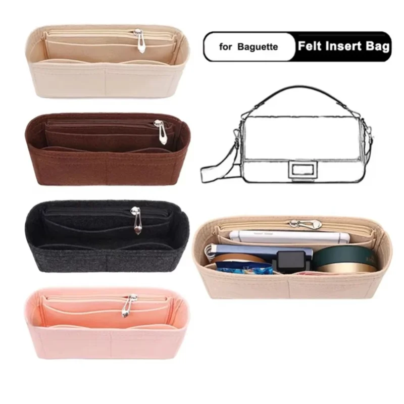 

1pcs Multi-pocket Bag Organizer For Baguette Storage Bag Inner Bag Liner Bag Felt Insert Handbag Organizer Cosmetic Bags