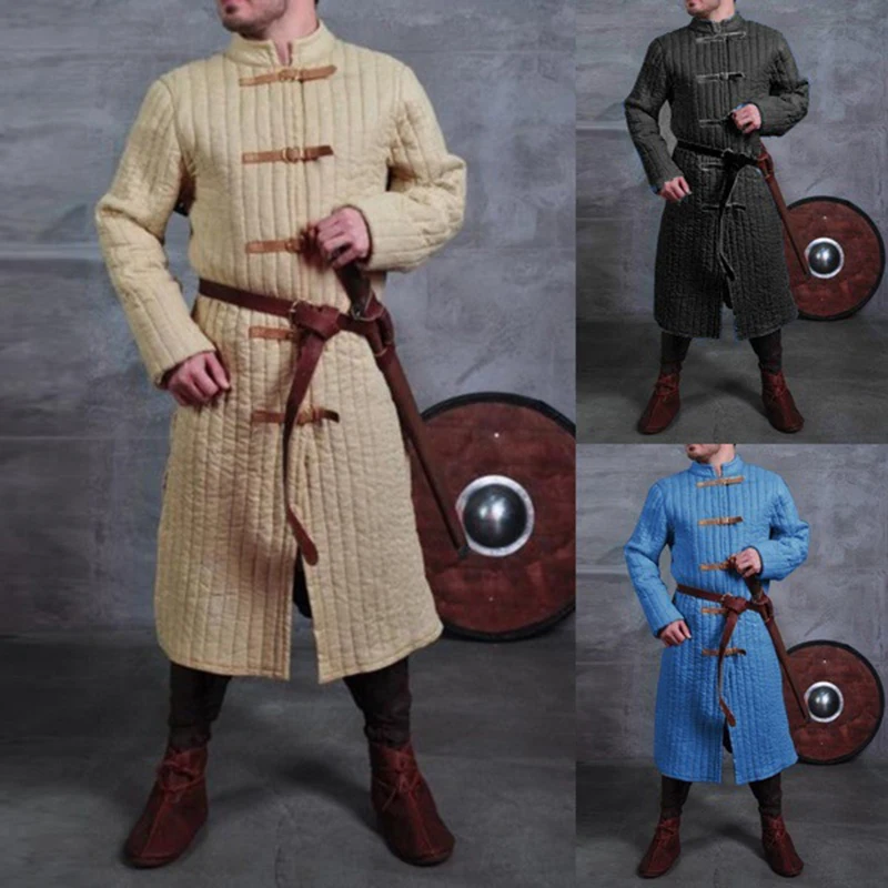 

Medieval Padded Gambeson Costume Robe Larp Viking Warrior Knights Cos Doublet Men Body Armor Trench Aketon Outfit Coat No Belt