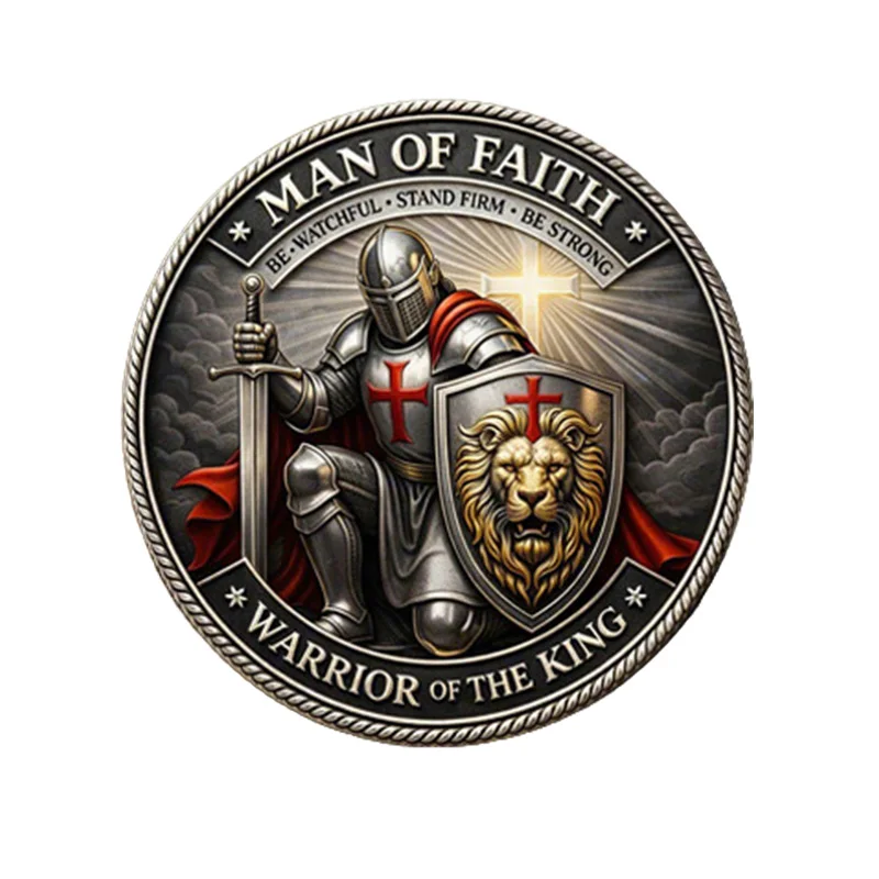 Carved Lion Knight Round Double Commemorative Coin Double-sided Embossed Plated Coins Collectible Art Gift view 4