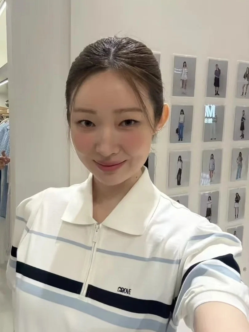 

Женская футболка Ecar Jingyuan с коротким рукавом, из чистого хлопка, с воротником на молнии, повседневная, в американском стиле, в полоску