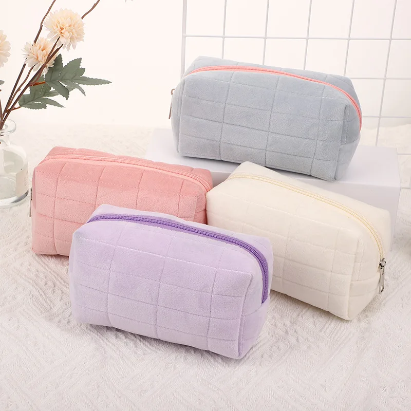 1pc Pink Blue Pillow Design Cosmetic Bag for Women Girl Makeup Brush Storage Pouch Large-capacity Student Storage Pencil Case