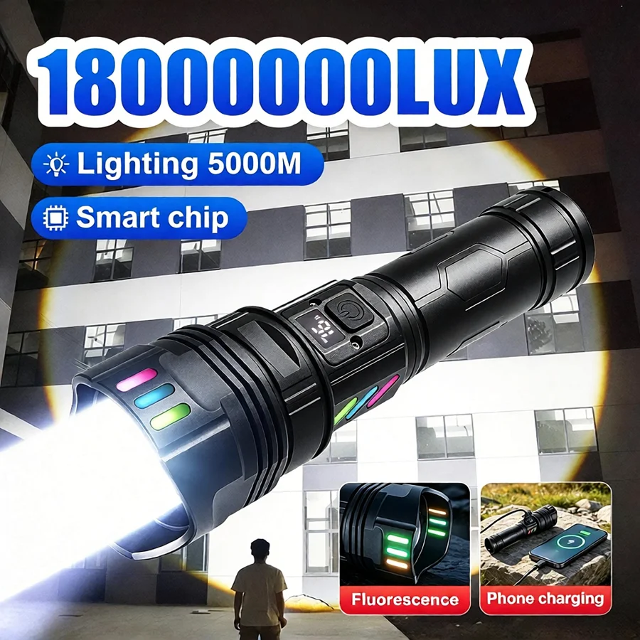 Super Powerful Flashlights 18000000 High Lumen 3000W Ultra Powerful Torch Lamp Rechargeable Telescopic Zoom Tactical Flashlight