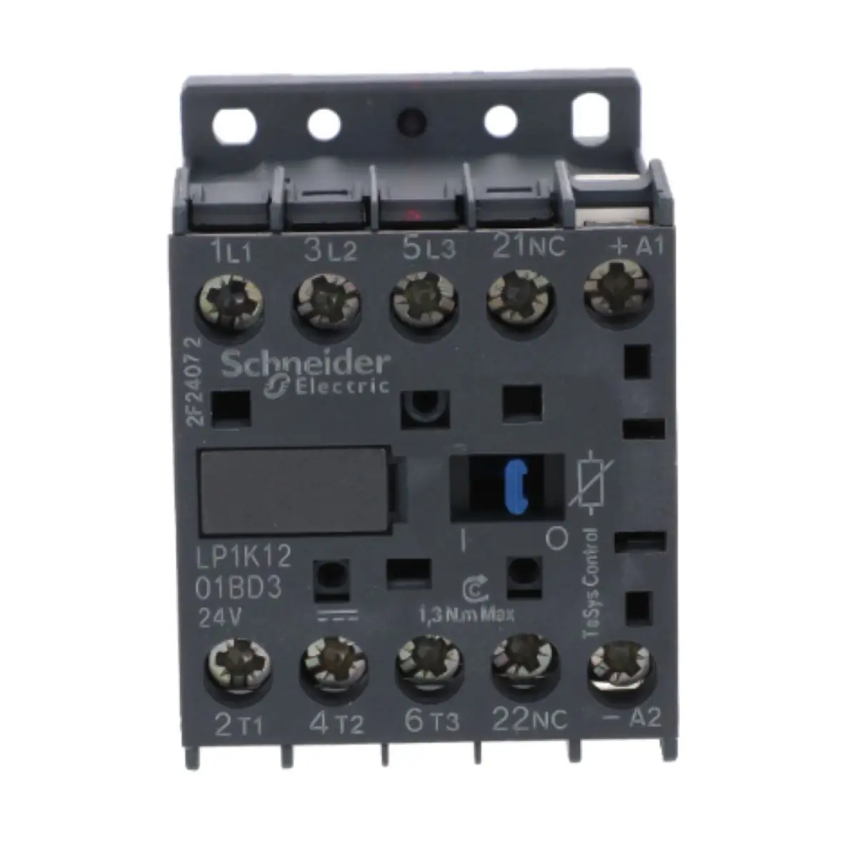 

LP1K1201BD3 TeSys K contactor, 3P,AC-3, 440V, 12A, 1NC aux, 24V DC coil with integral suppression device