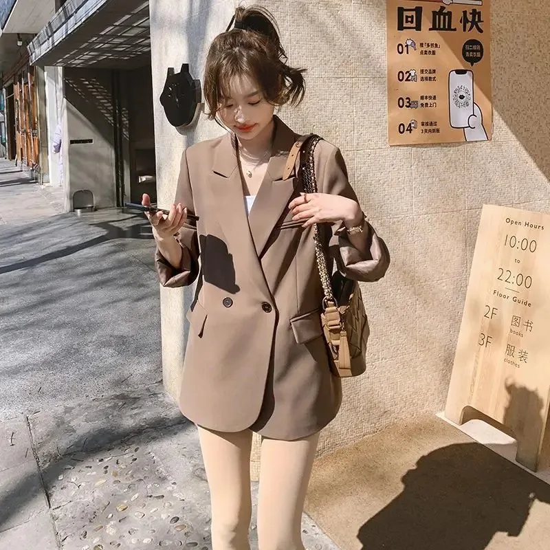 Insozkdg Korean Elegant Small Suit Jacket Women 2024 Spring Autumn New High-End Street Style Casual Textured Brown Suit Jacket