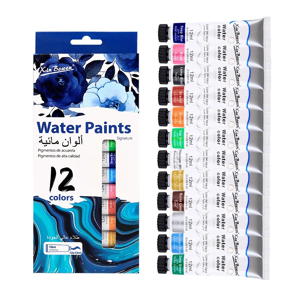 conjunto de pintura aquarela para artista profissional cores vibrantes tubos para desenho suprimentos para colorir esbocos 12 cores 01