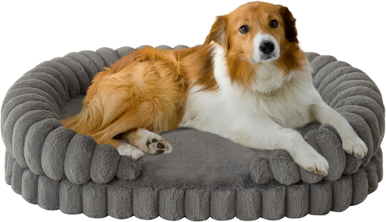 

Large Dog Bed, 36' Oval Orthopedic Pet Couch with Sides, Washable & Non-Slip Bottom, Gray