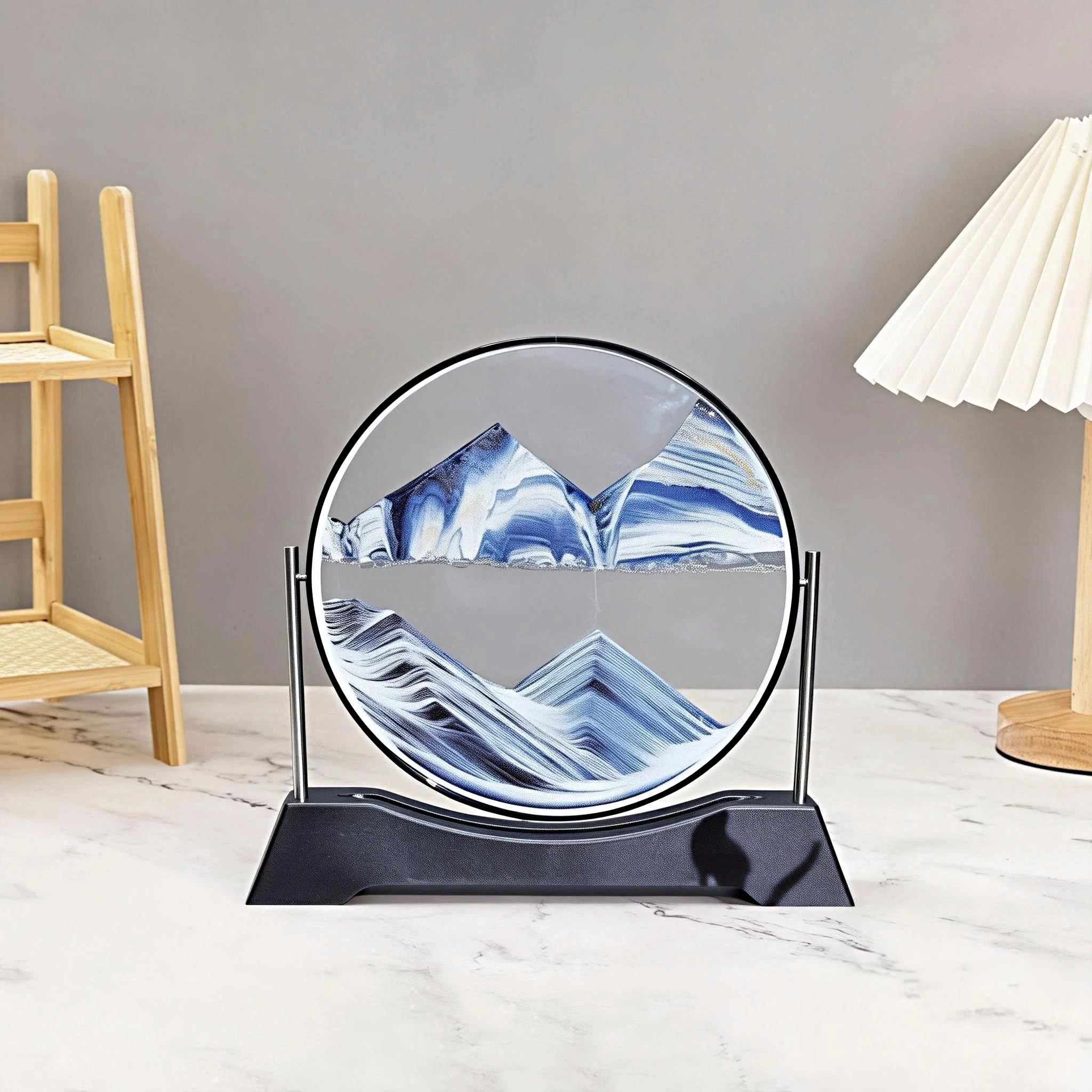 Cuadro de Arena Móvil Giratorio, Pintura de Arena Fluida, Reloj de Arena 3D de Vidrio Redondo, Decoración para Oficina y Hogar, Regalos