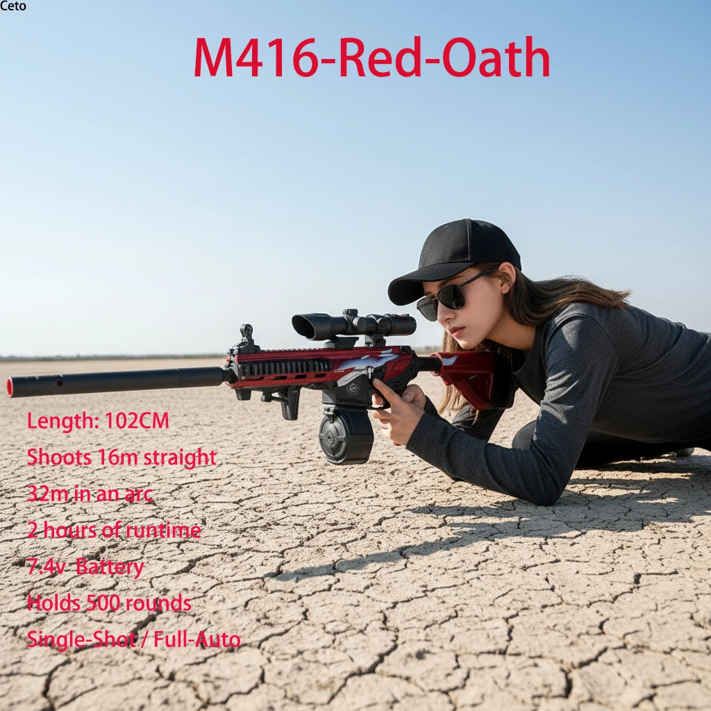 Perfect cadeau! M416 Full Auto Gel Blaster met 500 ronden |   Elektrische gelbalblaster "Red Oath" voor volwassenen en tieners