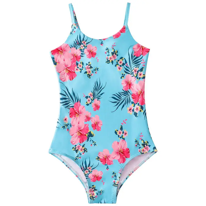 

2024 New gilr swimsuit blue red flower girl swim wear Summer Children clothes high quality baby swimsuit 4-12y