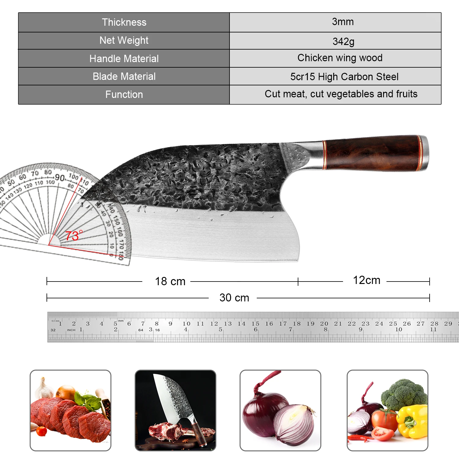 XITUO Kitchen Chef Knife Chinese Handmade Forged Sharp Meat Knife Anti-stick Professional Butcher Vegetable Knife Ebony Handle