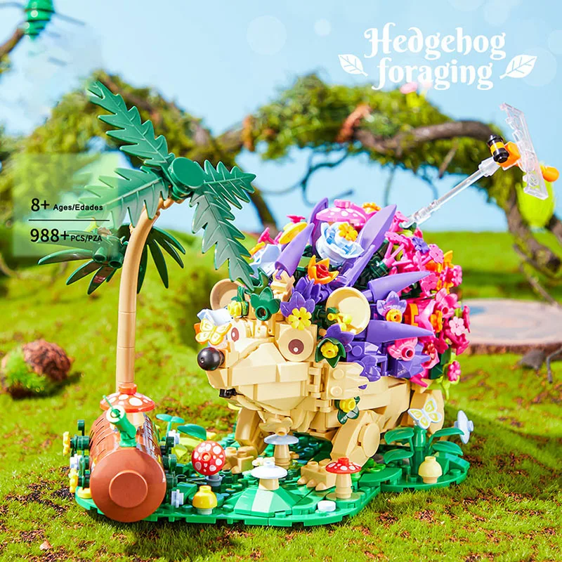 

NEW Creative 988pcs Flower Hedgehog Model Building Blocks DIY Assembly Cartoon Animal Hedgehog Bricks Toys For Children Gifts