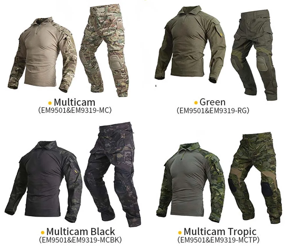 Emersongear G3 Tactical Combat Uniform Set Long Sleeve Duty Shirt & Pants Outfit For Outdoor Airsoft Activities