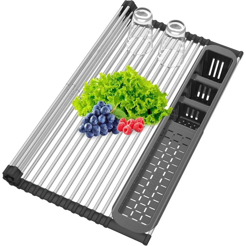 

Extra Large Black Expandable Roll Up Dish Drying Rack,Over The Sink Kitchen Rolling up Dish Drainer in Sink