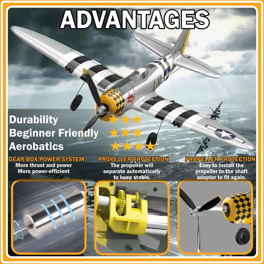 Avión Thunderbolt RC P47 de 4 canales para principiantes: avión de control remoto listo para volar para adultos