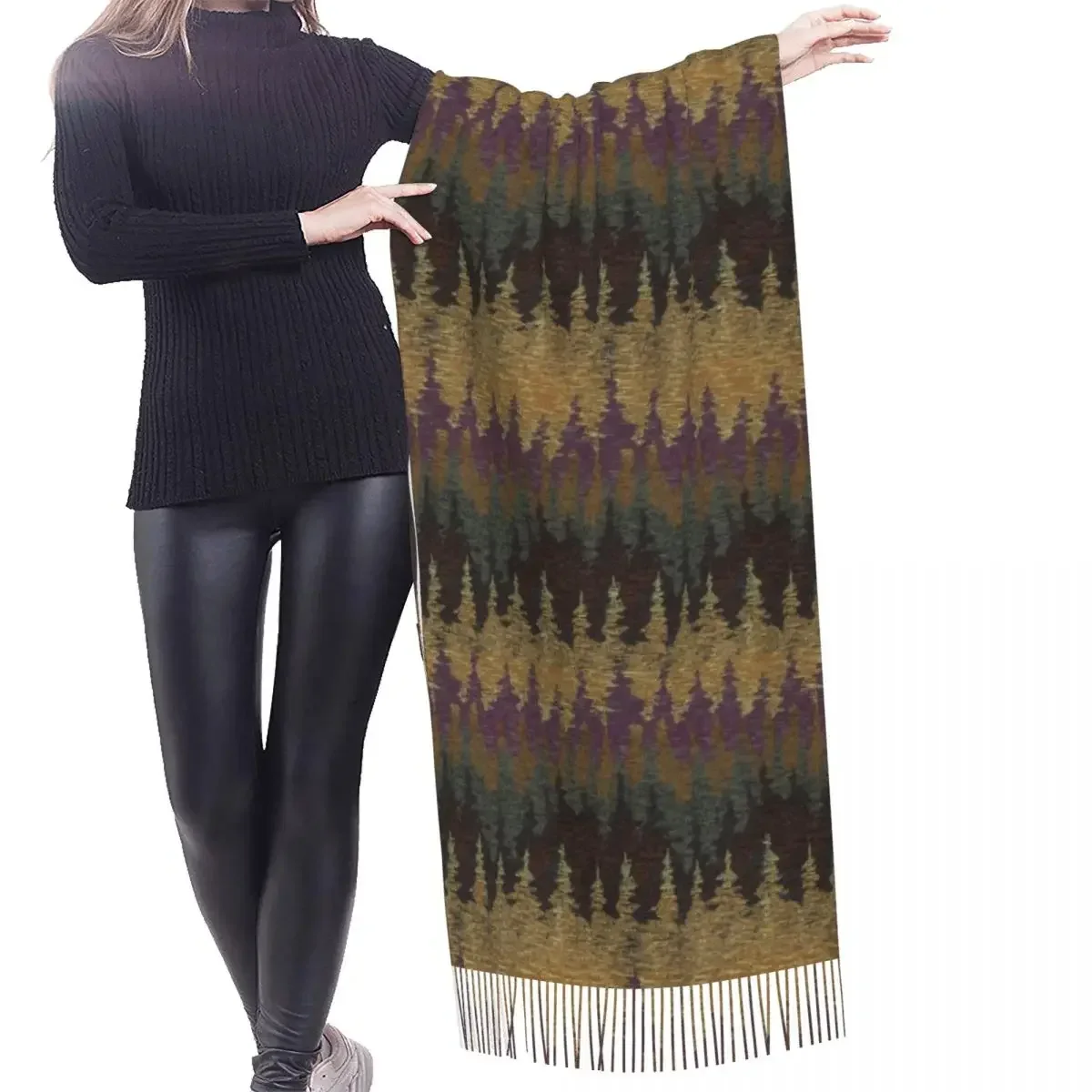 Custom Mountain Range Multicolor Pattern Art Scarf Wrap Women Long Winter Warm Tassel Shawl Unisex Scarves