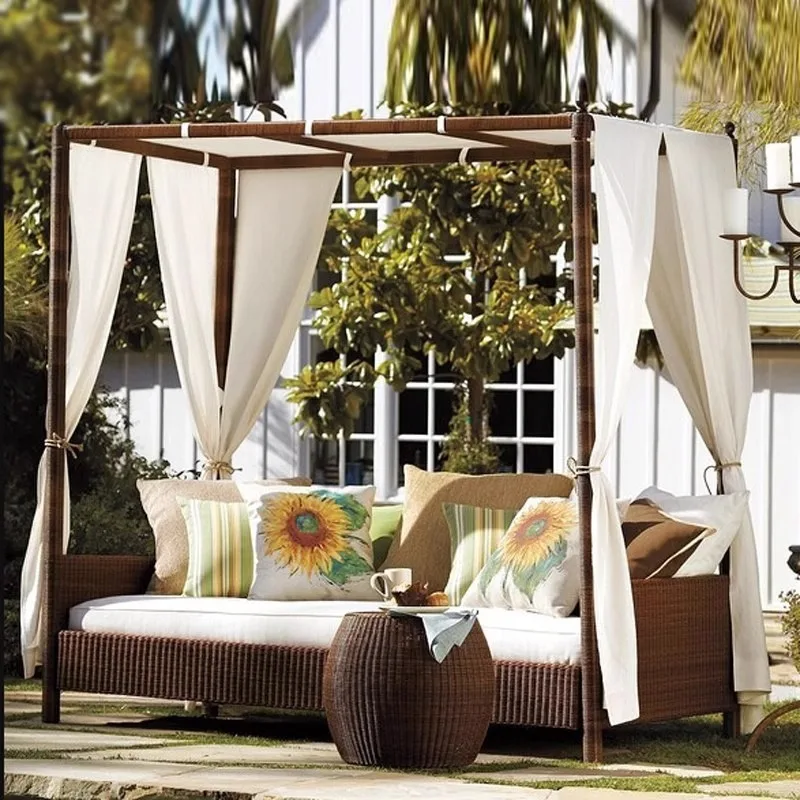 Outdoor bed balcony leisure outdoor courtyard sofa bed villa swimming pool lounge chair rattan beach bed waterproof sun