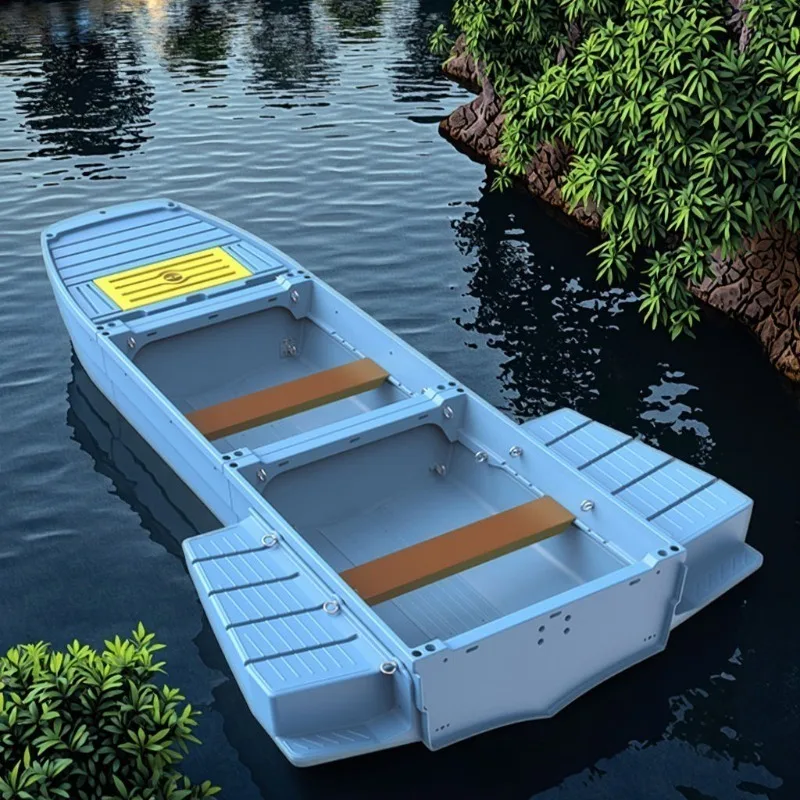 Folding Hard Shell Boat, 3.3m Portable PE Fishing Kayak, 4 Person Unsinkable Skiff, Stable Detachable Dinghy, for Lake River Sea