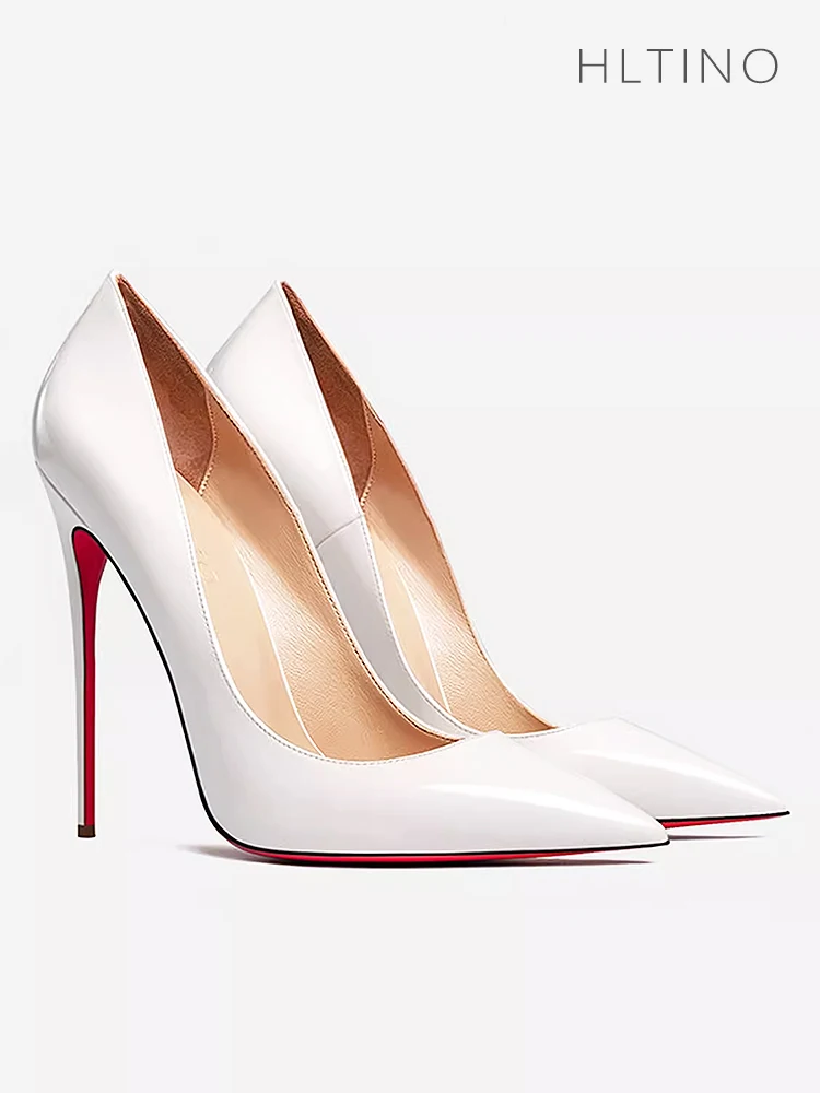 HLTINO Women White Summer Shoes 4.7 Inch/12CM High Heels Spring Pumps Pointed Toe Wedding Party Dress Stilettos 1.97 Inch/5cm