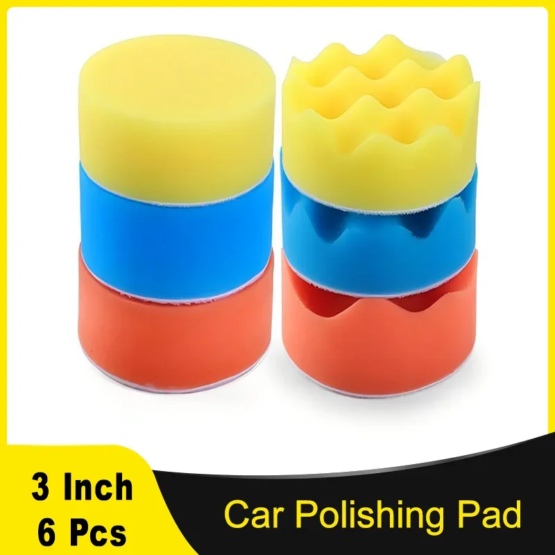 3 Zoll 75MM Auto-Schaumstoff-Polierpad-Set 6-teilig Flach und Gewellt für Auto-Schaumstoffbohrer zum Wachsen, Polieren und Versiegeln
