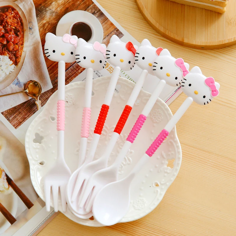 

Hello Kitty Sanrio Kawaii Anime Children portable Cutlery Cute Cartoon Scoop Fork 2 Piece set Tableware Kitchen Supplies Gifts