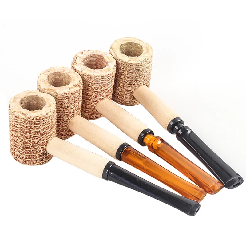 1Pcs Corn Cob Tobacco Pipe as Healthy Cigarette Filter Smoking Pipe bent/Straight For Smoking Beginners