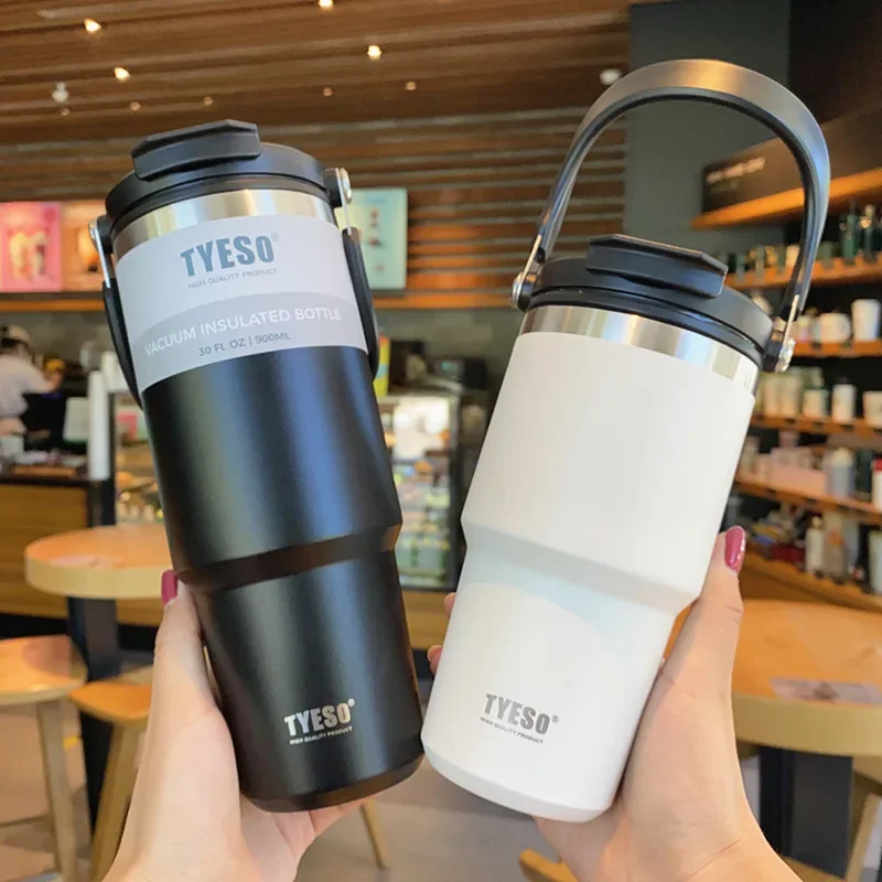 Taza de café Tyeso, botella de agua térmica de doble capa, aislamiento y almacenamiento en frío, té de la leche helado, taza de coche de doble bebida de acero inoxidable