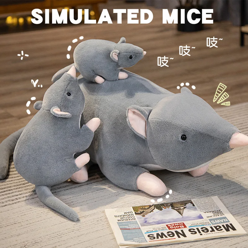 

32/50/100cm Funny Simulation Mouse Plush Toy Super Soft Stuffed Animals Mice Plushies Pillow Cushion Cartoon Peluche Spoof Toys