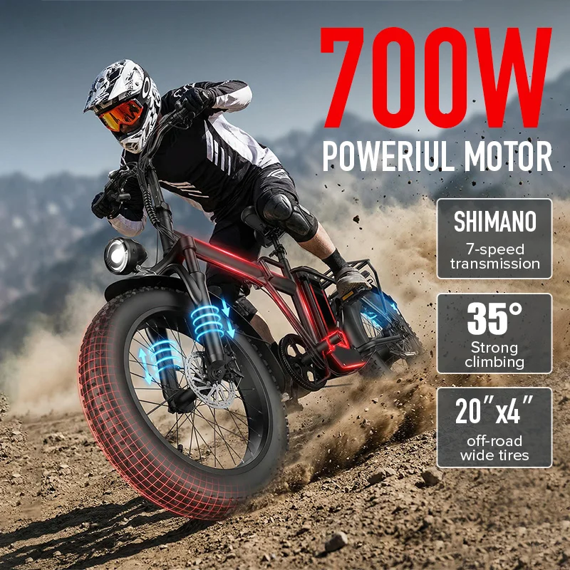 

Q7 folding electric bicycle, fits in car trunk | Shimano gears, wide tires, LCD display, retro style, alloy steel rims and disc