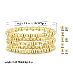 Badu 5Pcs Gold Plated Beaded Bracelets For Women Stacking Fashion 14K Ball Beads Stretch Bracelet Set Boho Jewelry Gifts 2024