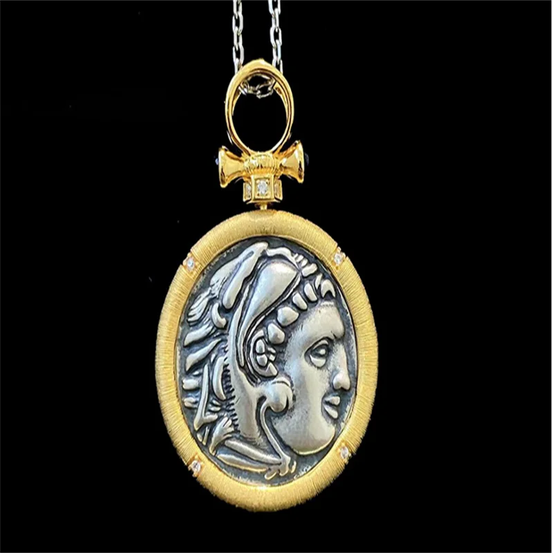 European and American Hercules Ancient Coin Brushed Necklace Relief Portrait Ancient Coin Pendant Female wholesale