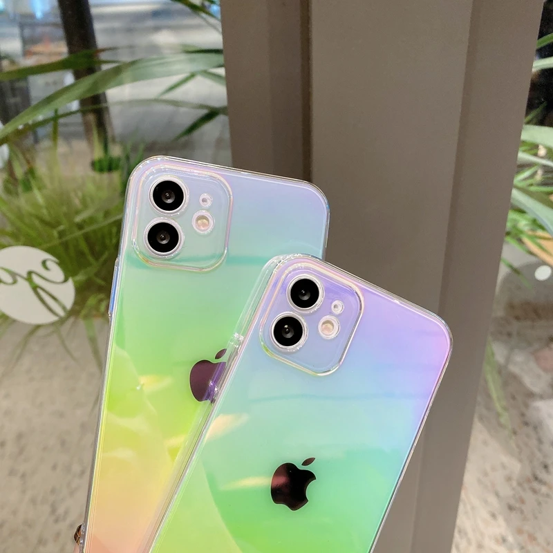 Fashion Rainbow Laser Phone Case For iPhone 11 12 13 14 15 Pro Max XS X XR 7 8 Plus Mini SE 2020 Luxury PC Bumper Back Cover