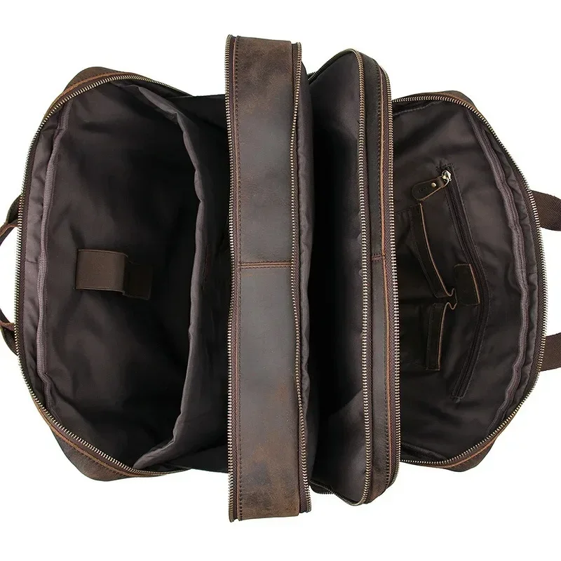 Maletín para ordenador portátil de 17,3 pulgadas, bolso de mano de negocios de cuero genuino para hombres, bolso Retro grande para viajes, bolso breve para hombre