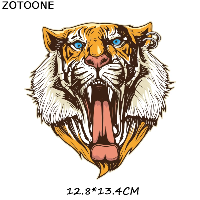 Cool Tiger Head Patches Iron on Transfers for Clothing T-shirt Appliques Watercolor Animal Thermal Stickers on Punk Clothes Logo