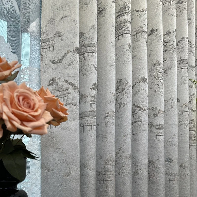 

Новые шторы в китайском стиле с пейзажным рисунком тушью, классические, высокоточные, жаккардовые, светонепроницаемые, для гостиной, кабинета, ресторана