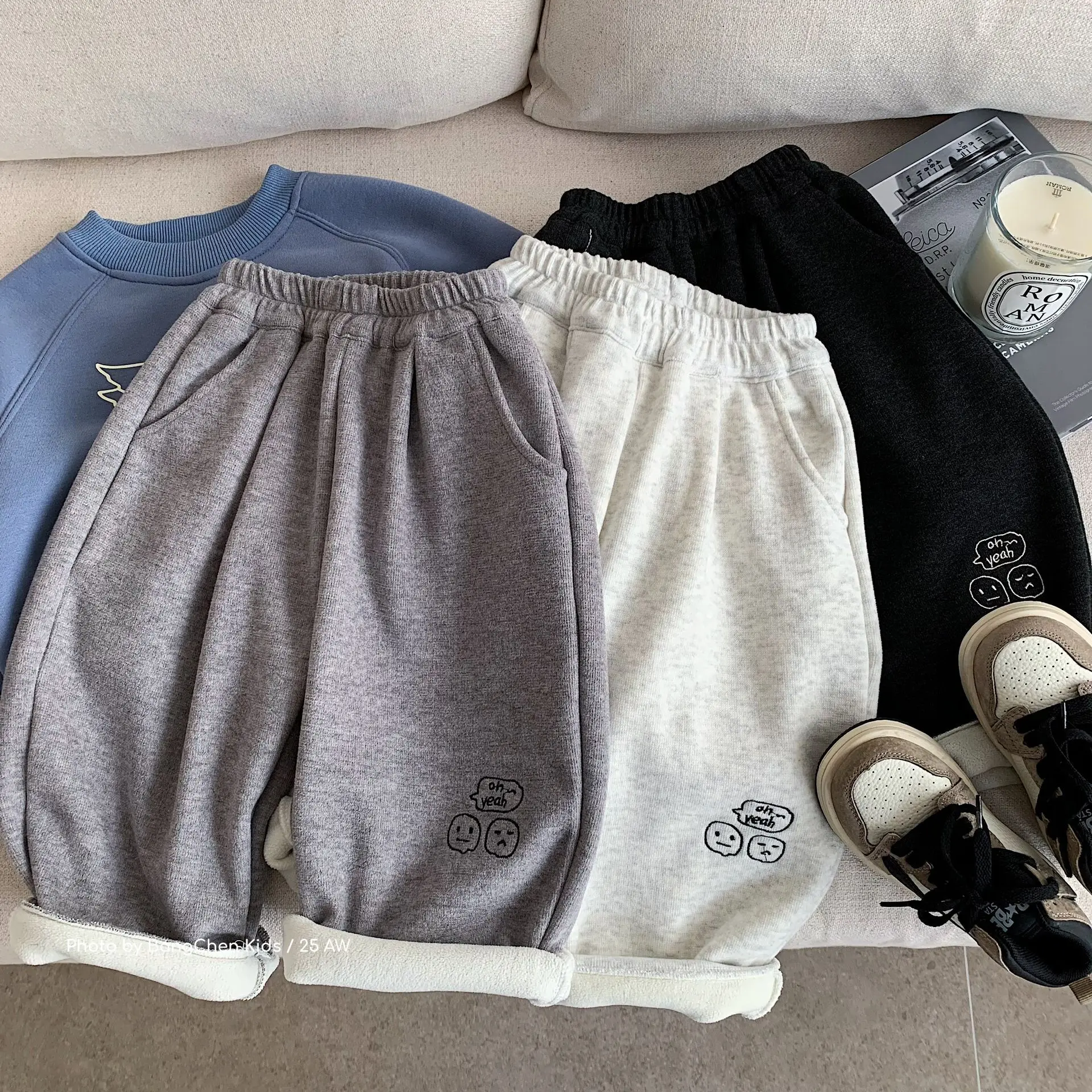 

UNITIM Children 3-8Y Boys Pant 2025 Winter Added Fleece Kids Baby Boys Trouser Embroidery Warm Casual Toddler Boys Thick Pant