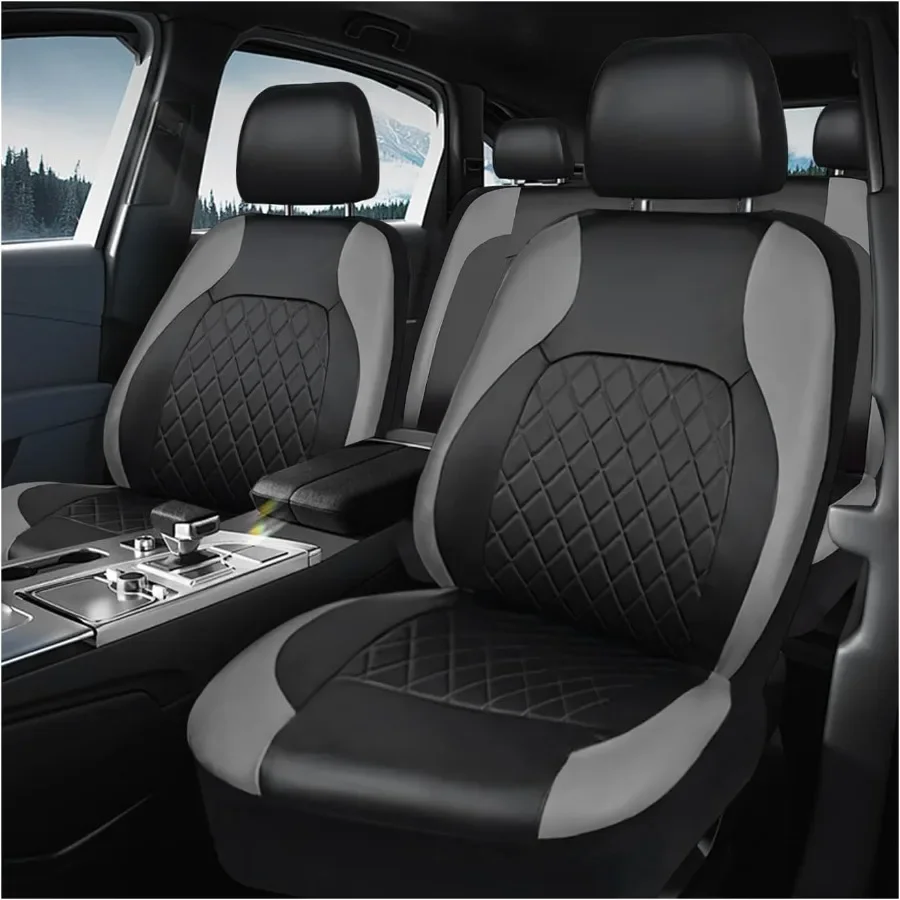 

Leather Car Seat Covers Full Set Luxury Breathable Front Rear Seat Cushion with Headrest Cover All Season Waterproof Vehicle 5