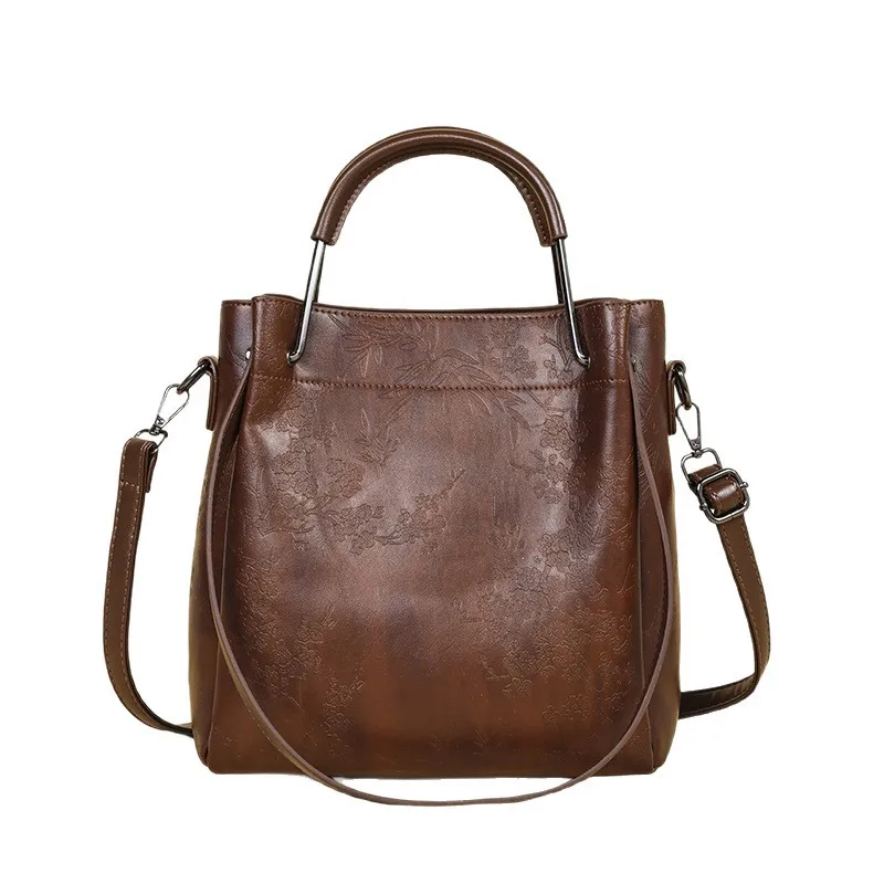 

Women'S Tote Bags Luxury Bucket New Handbags Purses for Woman Vintage Shoulder Bag Chinese PU Leather High Quality Brown Bag