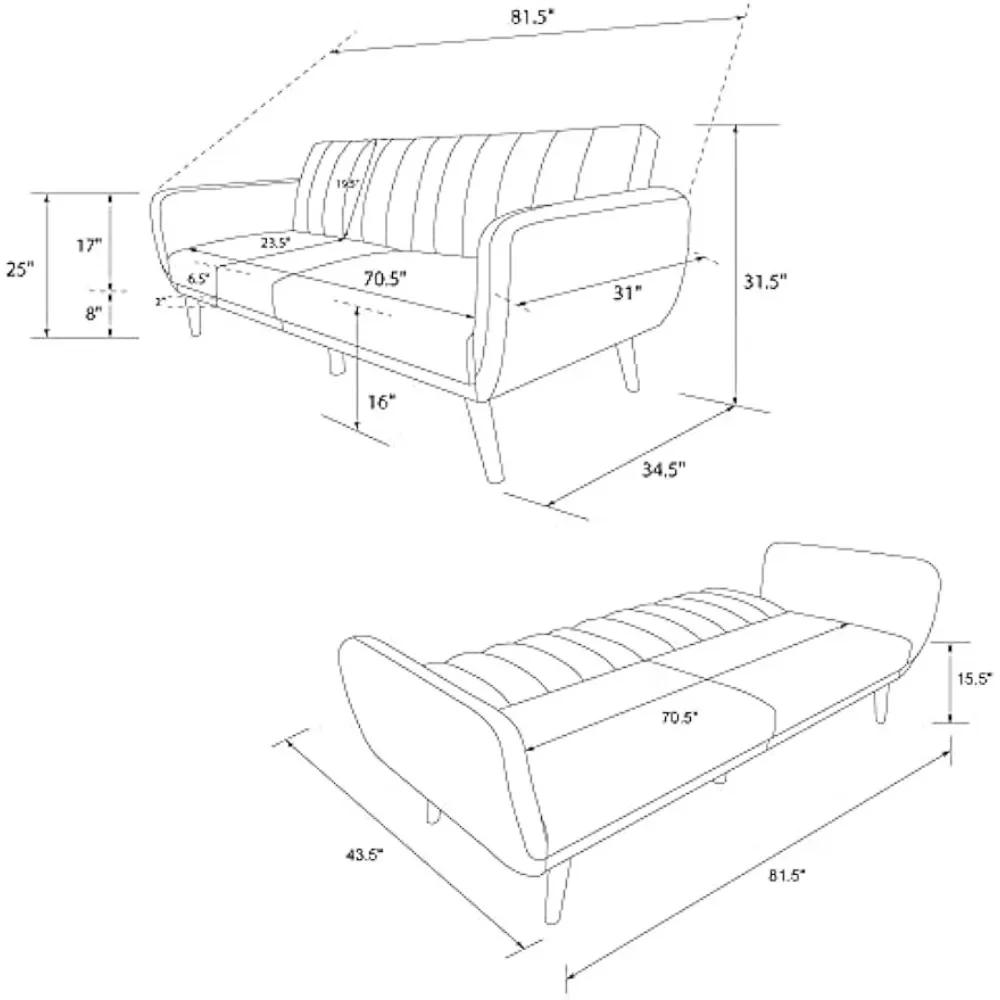 Sofa Futon, Premium Leinen polster und Holzbeine, blaues Leinen