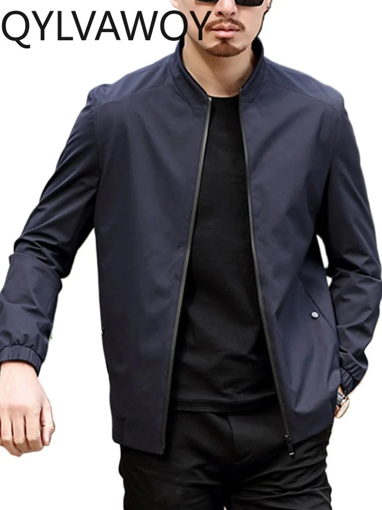 

QYLVAWOY 100% Polyester New Spring Autumn Middle-Aged Men's Jacket Dad's Outfit Casual Stand-Up Collar Male Outerwear LJ2197